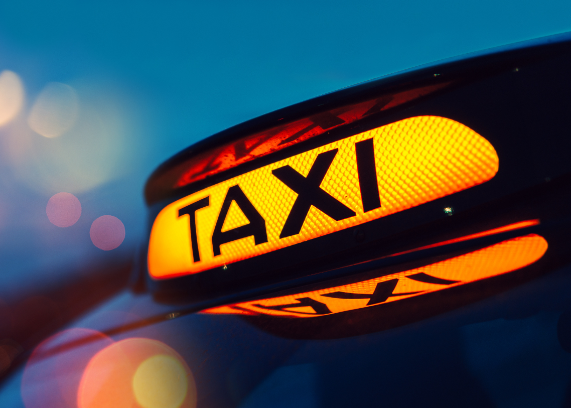 Taxi light sign on the car